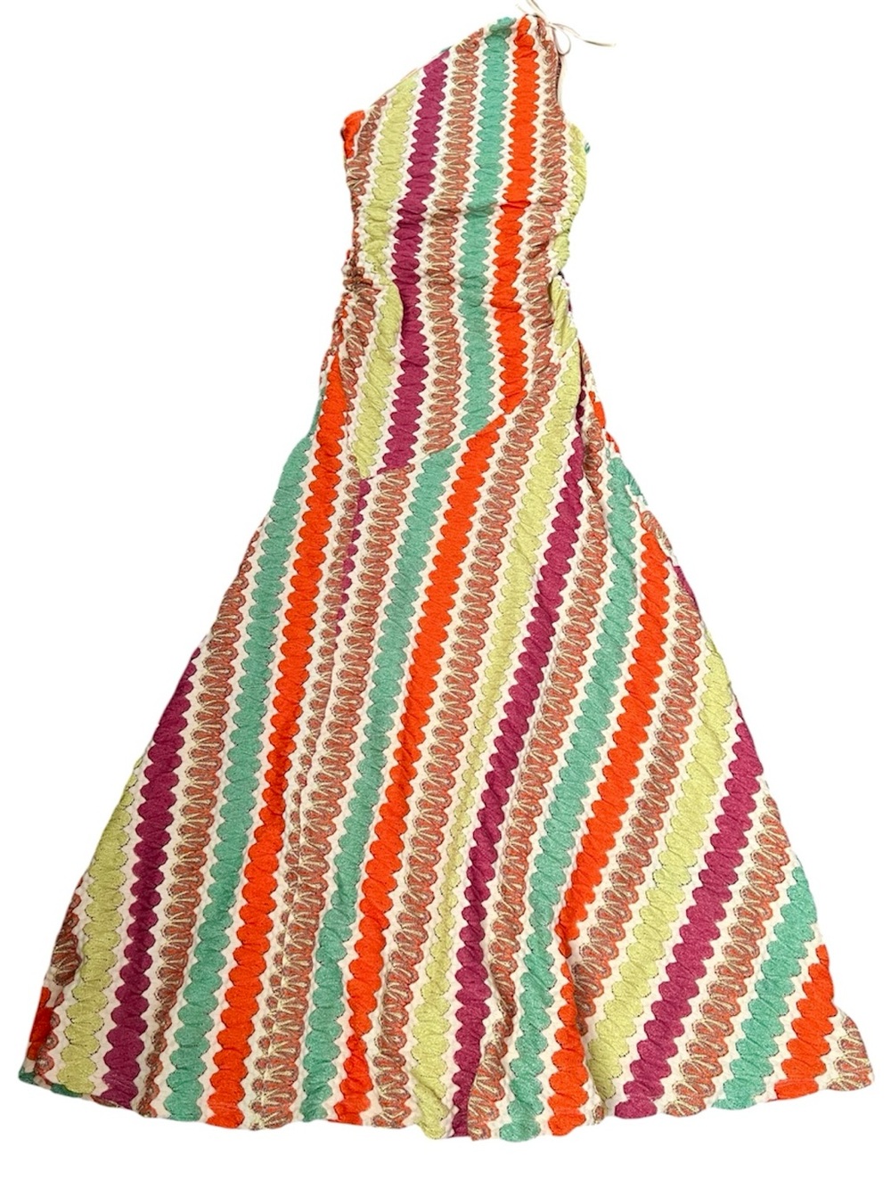 Topshop One-Shoulder Crochet Striped Maxi Dress Strapless